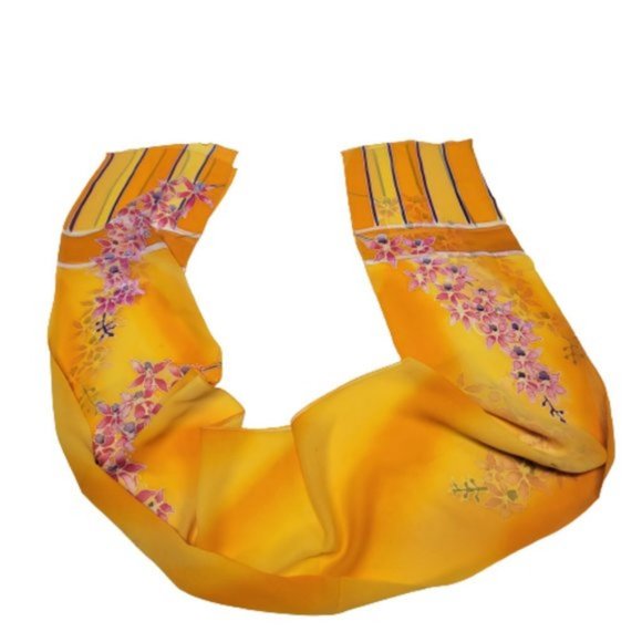 Handmade Handpainted Pure Silk Chiffon Scarf Floral Rectangular Long Scarf - Picture 3 of 9